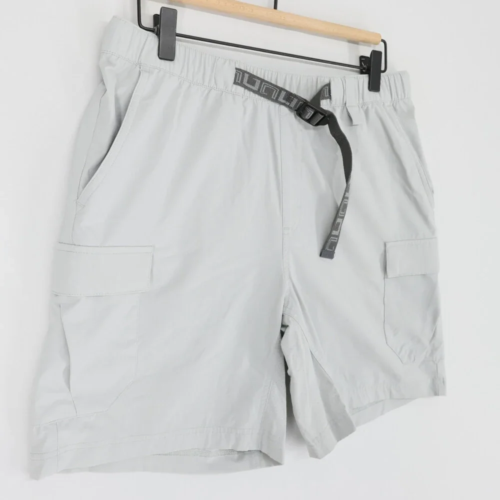 Huk Creekbed Shorts Mens M Gray Belted Cargo Fishing Performance Elastic Waist